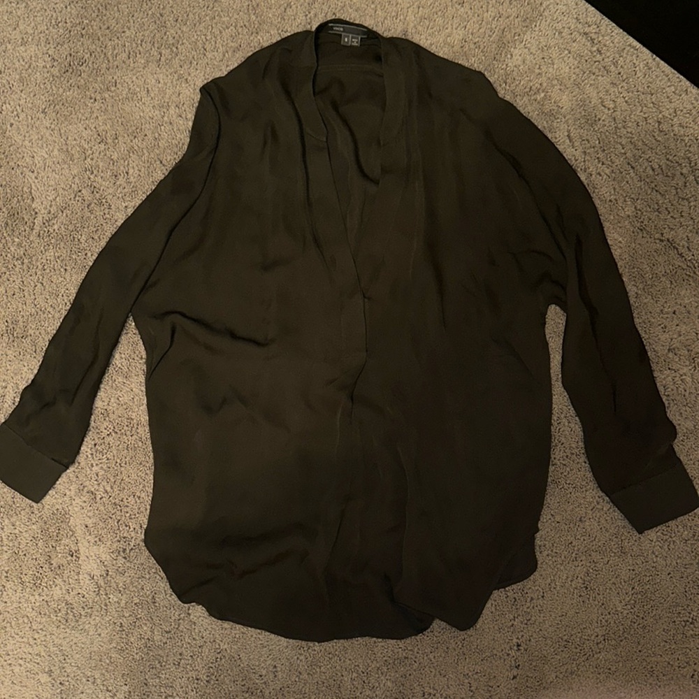 Vince Collar Silk Blouse Charcoal Gray Blouse S